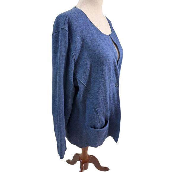 Eileen Fisher Cardigan Women L One Button Merino Wool Quiet Luxur Sweater - Picture 2 of 10
